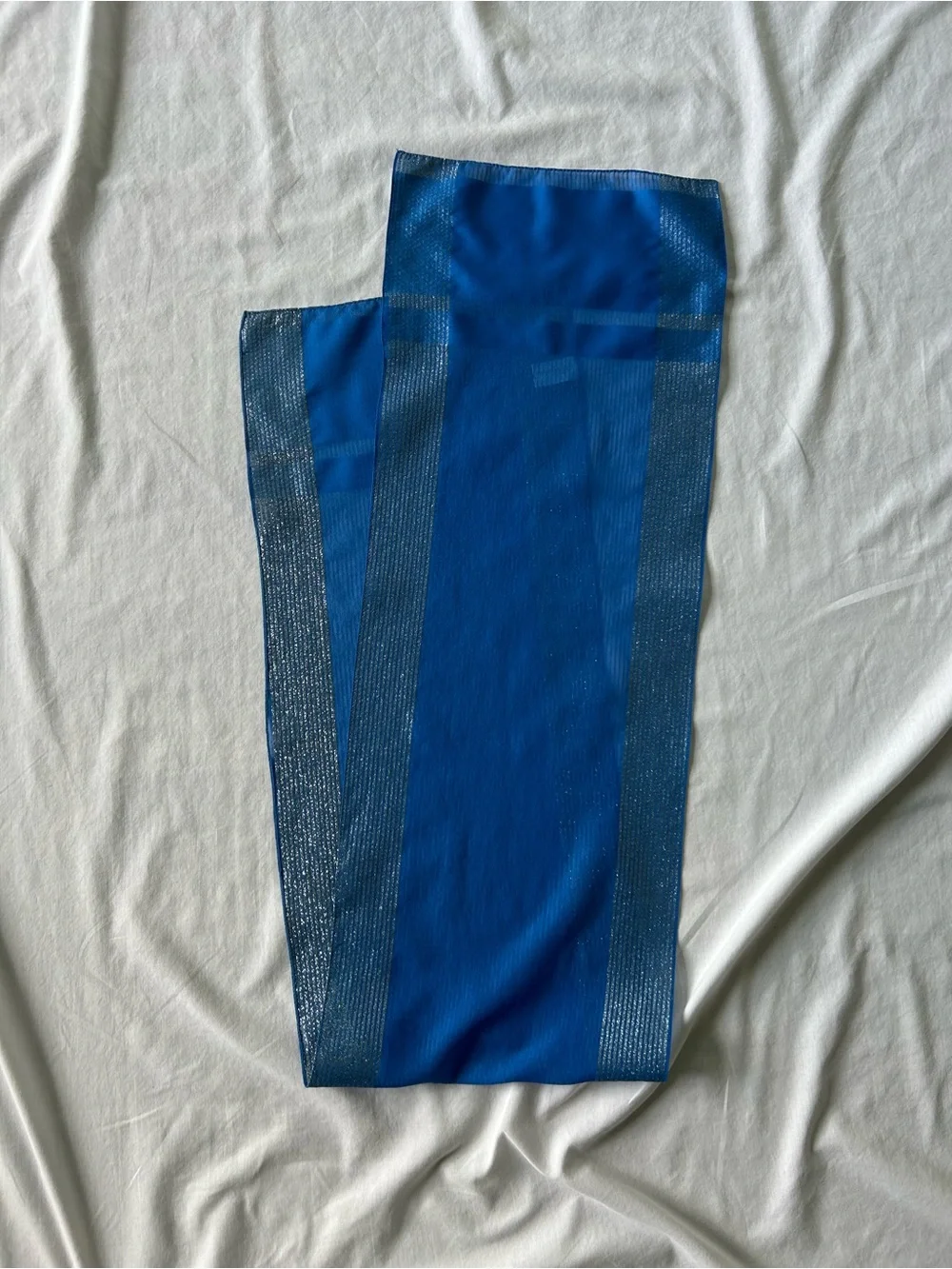 Berkshire Sheer Royal Blue Scarf w/ Silver Metallic Lurex Trim Sash Headwrap